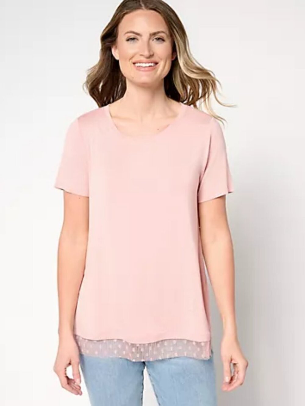 LOGO by Lori Goldstein Short Sleeve Tee with Mesh Hem, Rose Sz XL a692530